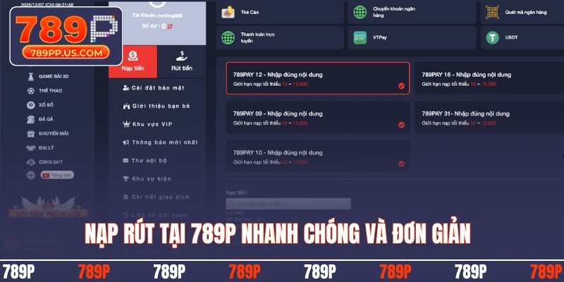 Nạp rút tại 789P nhanh chóng và đơn giản